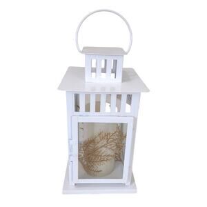 White Metal & Glass Lantern with Automated Candle Home Decor Holiday Lighting